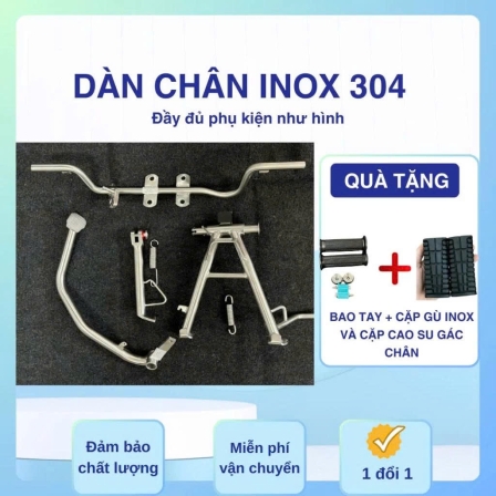 Combo 4 Món chống đứng - nghiêng tròn - gác máy - đạp thắng inox304 các dòng xe ( Tặng BAO TAY + CẶP GÙ + CAO SU CHÂN )
